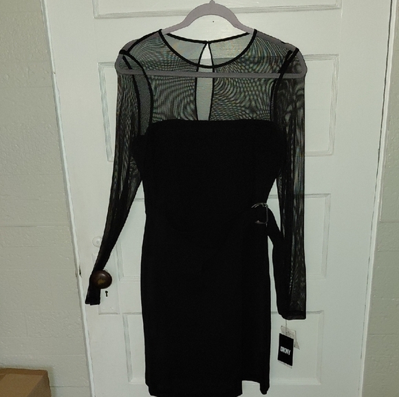 Dkny Dresses & Skirts - DKNY Black Long Sleeve Dress with Sheer Detail